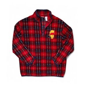 Rare Vintage 90s Disney Store Winnie Pooh Red Plaid Fleece Pullover Sweater XL